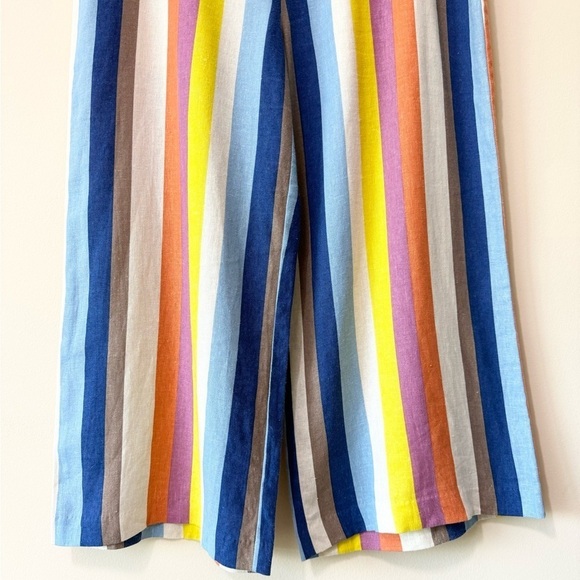 Gilli Colorful Striped Linen Tie High Waist Wide Leg Culotte Pants Size L - Picture 10 of 15